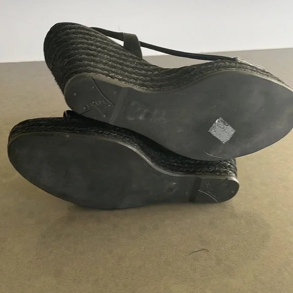 Gorgeous Prada patent leather slingback wedge heels